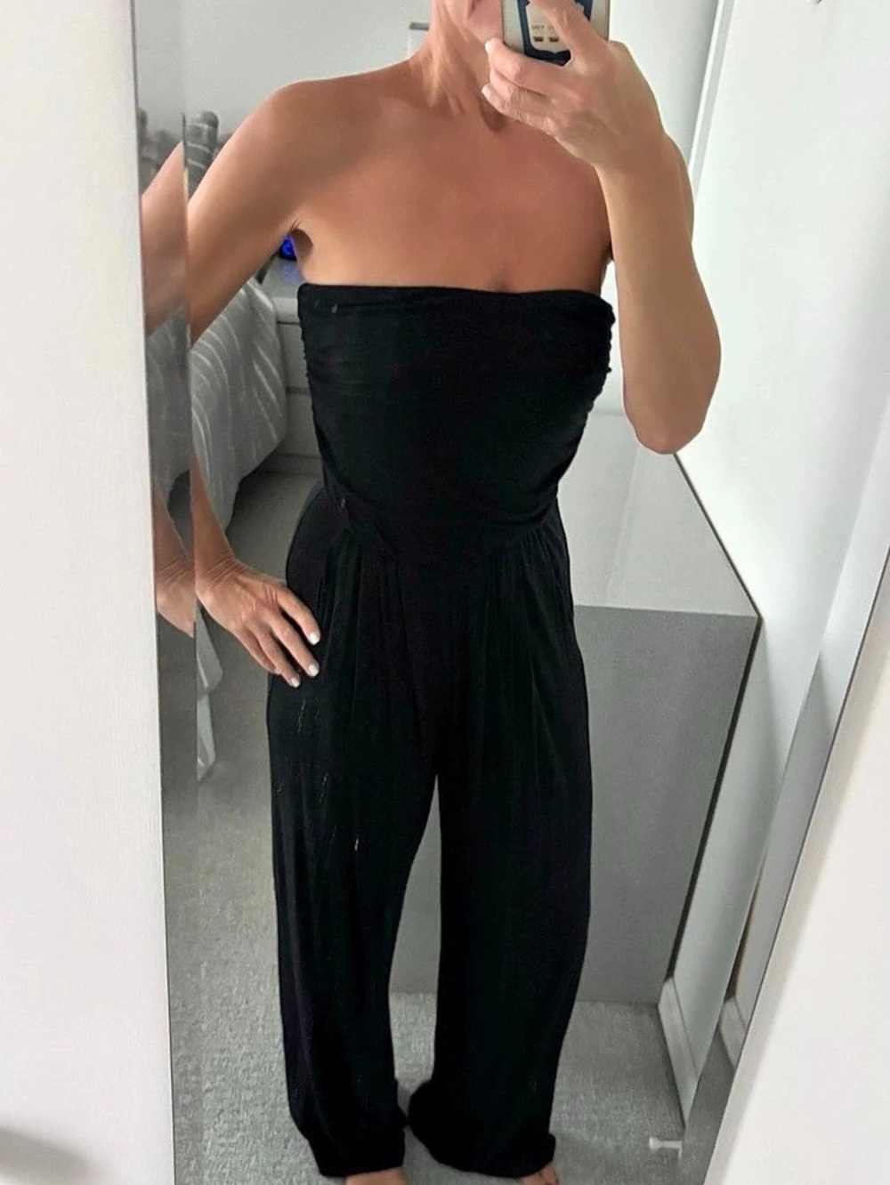CBrand Black Strapless Wide-Leg Jumpsuit Medium
